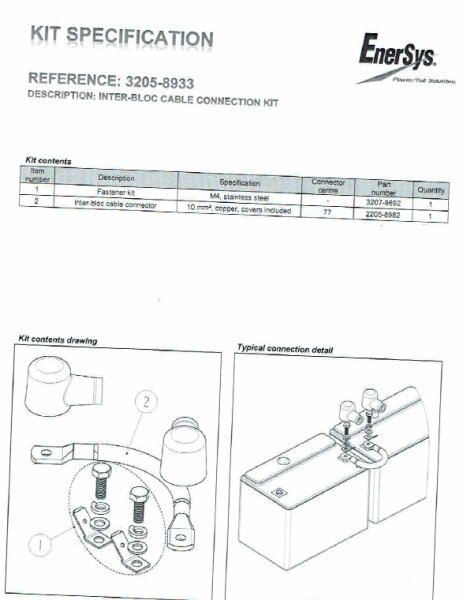 EnerSys - 3205-8933 - Inter-Bloc Cable Connection Kit