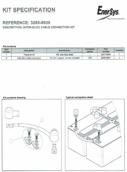 EnerSys - 3205-8939 - Inter-Bloc Cable Connection Kit