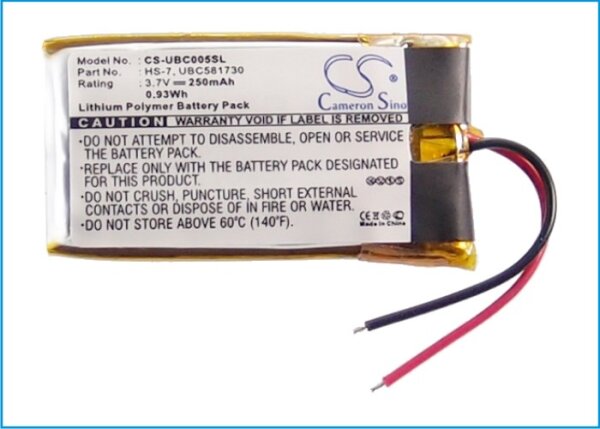 Ersatzakku - CS-UBC005SL - ULTRALIFE UBC005 / HS-7 - 3,7 Volt 250mAh Li-Polymer