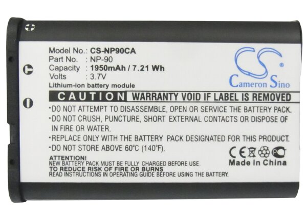Ersatzakku - CS-NP90CA - Casio NP-90 / Exilim EX-FH100 - 3,7 Volt 1950mAh Li-Ion