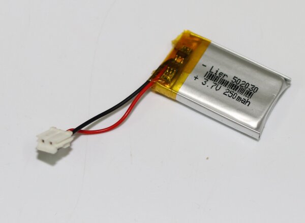 Ersatzakku - 502030 - 3,7 Volt 250mAh LI-Polymer mit Ableiter und JST-EHR-2 Stecker
