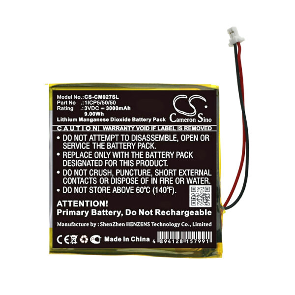 Ersatzakku - CS-CM027SL - CUSTOM BATTERY PACK 1ICP5/50/50 - 3 Volt 3000mAh Li-MnO2