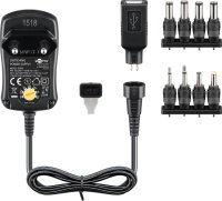 goobay - 3 V bis 12 V Universal-Netzteil - inkl. 1 USB- und 8 DC-Adapter - max. 7,2 W und 0,6 A