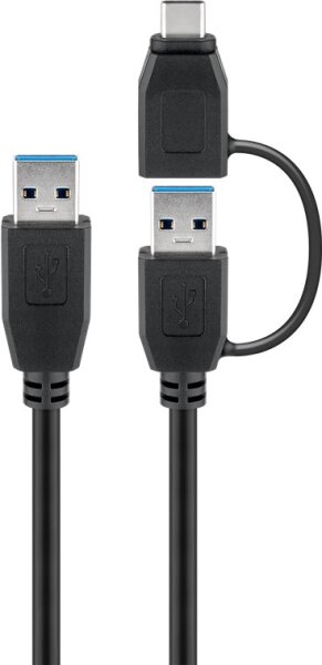 USB 3.0 Kabel Stecker A auf Stecker A inkl. USB-C Adapter schwarz - 3 Meter