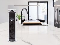 Perel - EBP03LUSB - 3-Fach-Steckdosenturm - Versenkbar - 2x USB - Stecker-Typ E (Französiches System)