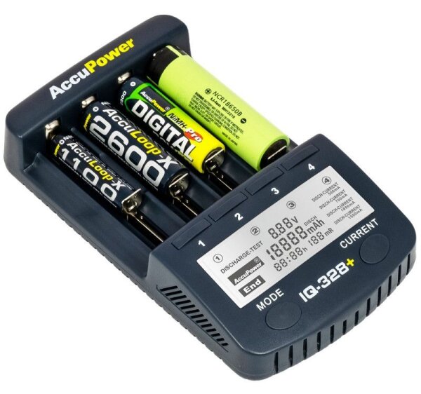 AccuPower IQ328+ V2 Li-Ion/Ni-MH Ladegerät für 18650/AA/Mignon