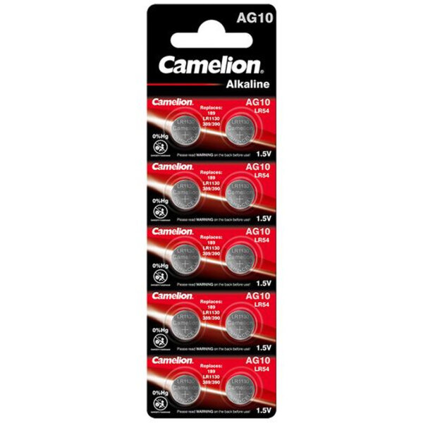 Camelion - AG10 / LR54 / LR1130 / 389 / BP10 - 1,5 Volt 78mAh Alkali Mangan Knopfzelle - 10er Blister
