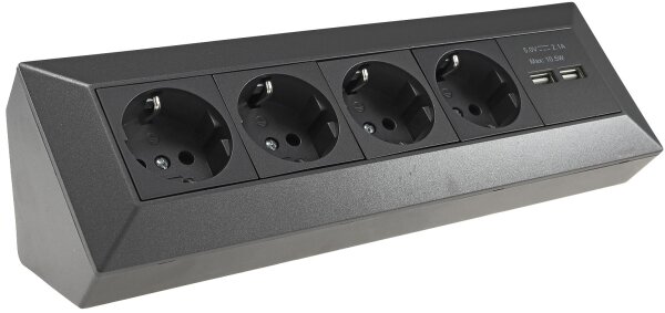 ChiliTec - 4-fach Steckdosenblock+2x USB, anthrazit 250V~/ 16A, Aufbaumontage