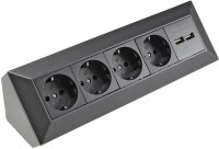 ChiliTec - 4-fach Steckdosenblock+2x USB, anthrazit 250V~/ 16A, Aufbaumontage