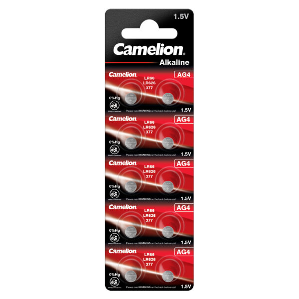 Camelion - AG4 / LR66 / LR626 / 377 - 1,5 Volt 20mAh Alkali Mangan Knopfzelle - 10er Blister
