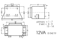 Velleman - 2060120MST - Transformator mit Befestigungslasche 12VA 2 x 6V / 2 x 1.000A