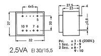 Velleman - 2070025M - Printtransformator 2.5VA 2 x 7.5V /...