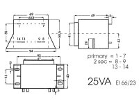 Velleman - 2120250MST - Transformator mit Befestigungslasche 25VA 2 x 12V / 2 x 1.042A