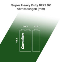 Camelion 6F22 / 9V Blockbatterie – Grün – 9 Volt 190mAh ZnMnO² Super Heavy Duty