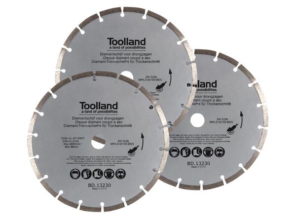 Toolland - BD13230 - Diamant-Trennscheiben-Set - 230 mm - Segmentiert - 3-tlg.