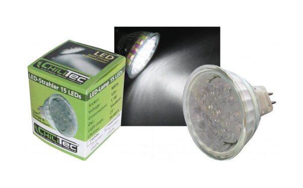 LED Strahler MR16, 15 LEDs, weiß 6500k, 35lm, 25°, 12V/1W