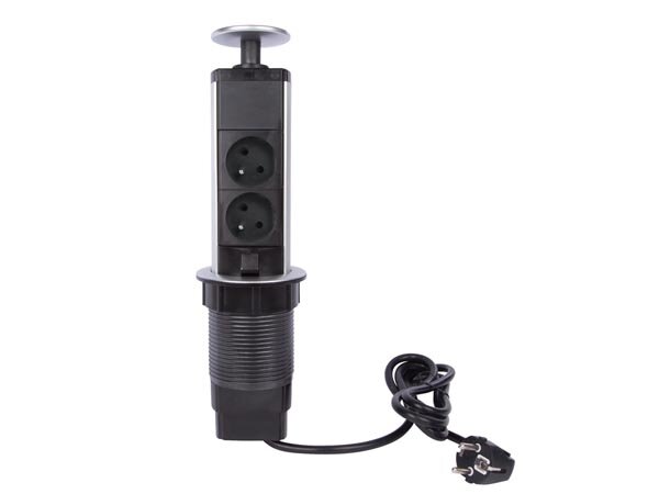 Perel - EBP02L - 2-fach-Steckdosenturm - versenkbar - Stecker-Typ E (französiches System)
