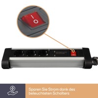 Perel - EBP03DSUN1-G - Steckdosenleiste mit Schalter, 3 Steckdosen mit Schutzkontakt - 2 USB-Anschlüsse