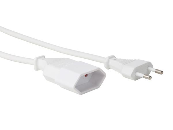 NETZKABEL - WEIß - CEE 7/16 "Eurostecker" / C7 - 1.8 m - H03VVH2-F 2G0.75 mm²