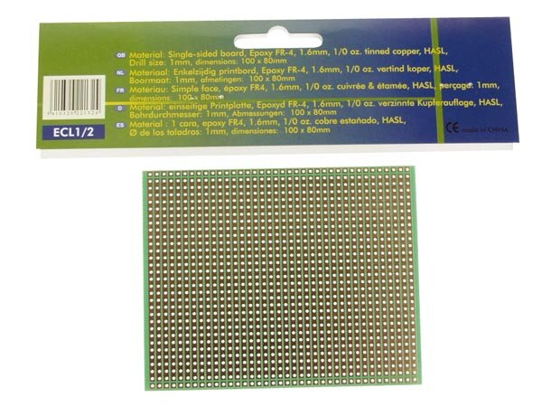 Eurocard, 100 x 80 mm, 1 Kontakt pro Insel, einseitig, Eurodin DIN41612 und DIN41617, Epoxidharz FR-4, grün