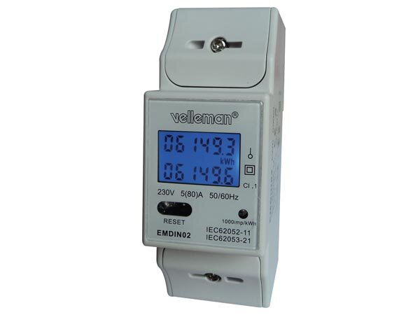 velleman - EMDIN02 - Einphasiges KWh-Messgerät für Hutschienenmontage - 2 Module