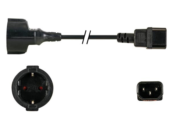 Perel - EPCNET8 - Netzkabel, H05VV-F 3G1, 1.8 m, 2.5 A/230 V, 2500 W, Typ F auf C14, für innen, PVC, schwarz