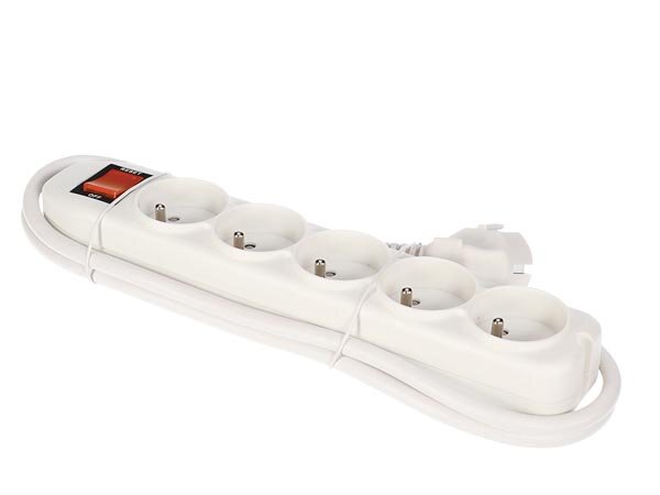 PEREL - EWS5W - 5-Fach-Steckdosenleiste - mit Schalter & Überlastschutz - Weiß - Stecker-Typ E (französisches System)