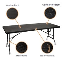 Perel FP180W Klapptisch 180 x 75 x 74 cm Holzoptik | Faltbar & Wetterfest