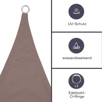 Perel - GSS3360TA - Dreieckiges Sonnensegel 3.6 x 3.6 x 3.6 m aus wasserabweisendem Polyester für Garten und Terrasse, 90 % UV-Schutz