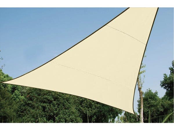 Perel - GSS3500PE - Sonnensegel, Segel Sonnenschutz für Terrasse und Pool, winddurchlässig, wasserdurchlässig, UV-Schutz, 3 Edelstahl-O-Ringe, 5 x 5 x 5 m, 180 g/m², HDPE, Dreieck, Champagne