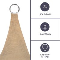 Perel - GSS3500PE - Sonnensegel, Segel Sonnenschutz für Terrasse und Pool, winddurchlässig, wasserdurchlässig, UV-Schutz, 3 Edelstahl-O-Ringe, 5 x 5 x 5 m, 180 g/m², HDPE, Dreieck, Champagne