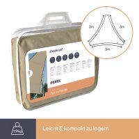 Perel - GSS3500PE - Sonnensegel, Segel Sonnenschutz für Terrasse und Pool, winddurchlässig, wasserdurchlässig, UV-Schutz, 3 Edelstahl-O-Ringe, 5 x 5 x 5 m, 180 g/m², HDPE, Dreieck, Champagne