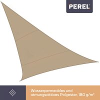 Perel - GSS3500PE - Sonnensegel, Segel Sonnenschutz für Terrasse und Pool, winddurchlässig, wasserdurchlässig, UV-Schutz, 3 Edelstahl-O-Ringe, 5 x 5 x 5 m, 180 g/m², HDPE, Dreieck, Champagne