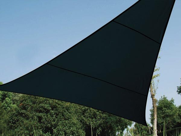 Perel - GSS3500PEC - Sonnensegel, Segel Sonnenschutz für Terrasse und Pool, winddurchlässig, wasserdurchlässig, UV-Schutz, 3 Edelstahl-O-Ringe, 5 x 5 x 5 m, 180 g/m², HDPE, Dreieck, dunkelgrau