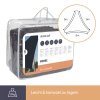 Perel - GSS3500PEC - Sonnensegel, Segel Sonnenschutz für Terrasse und Pool, winddurchlässig, wasserdurchlässig, UV-Schutz, 3 Edelstahl-O-Ringe, 5 x 5 x 5 m, 180 g/m², HDPE, Dreieck, dunkelgrau