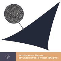 Perel - GSS3500PEC - Sonnensegel, Segel Sonnenschutz für Terrasse und Pool, winddurchlässig, wasserdurchlässig, UV-Schutz, 3 Edelstahl-O-Ringe, 5 x 5 x 5 m, 180 g/m², HDPE, Dreieck, dunkelgrau