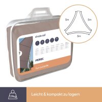 Perel - GSS3500TA - Sonnensegel, Segel Sonnenschutz für Terrasse und Pool, wasserabweisend, UV-Schutz, 3 Edelstahl-O-Ringe, 5 x 5 x 5 m, 160 g/m², Polyester, Dreieck, taupe