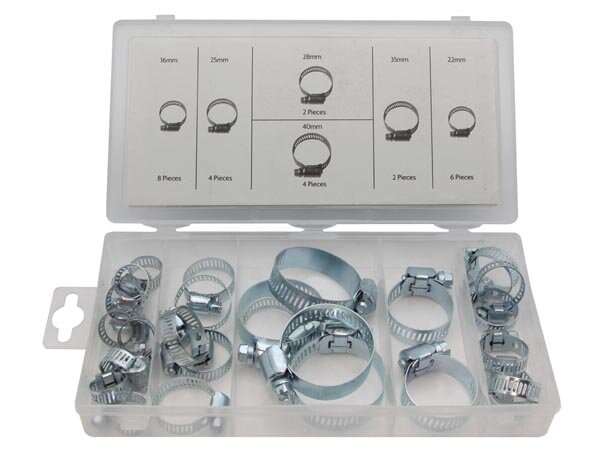 Toolland - HAS04 - Schlauchschellen-Sortiment, 26-tlg., verschiedene Größen, nickelfarbig