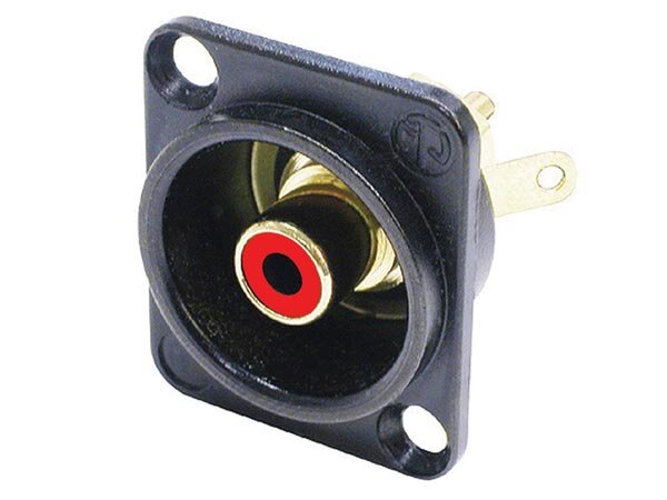 NEUTRIK - NF2DB-2 - Cinch (RCA) Buchse im schwarz-verchromten D-Gehäuse mit roter Isolierscheibe