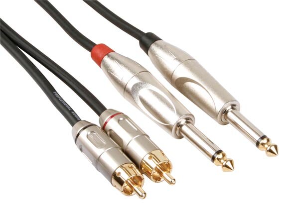 PROFESSIONELLES AUDIOKABEL, 2 x CINCH-STECKER AUF 2 x 6.35mm-MONO-KLINKENSTECKER (5m)