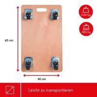 Toolland - QT115 - Möbelroller, mit rutschfester Beschichtung, 4 Pads, integrierter Griff, 4 Gummi-Lenkrollen, aus Sperrholz, Tragfähigkeit bis zu 400 kg, gut manövrierbar, 10,5 x 65 x 40 cm