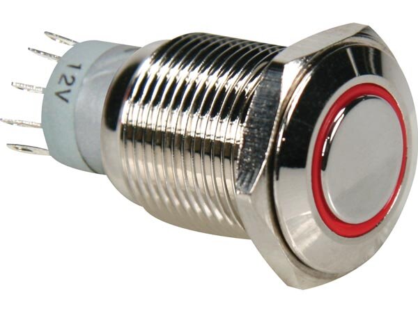 Velleman - R1600R - Drucktaster - Rund - Metall - SPDT 1NO 1NC - Rote Ringbeleuchtung