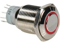 Velleman - R1600R - Drucktaster - Rund - Metall - SPDT 1NO 1NC - Rote Ringbeleuchtung