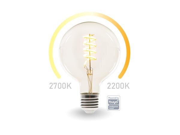Perel - SMART1213 - Smart-WI-FI-LED-Lampe mit Filament - Warmweiß & intensiv Warmweiß - E27 - G125