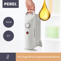 Perel - TC78007 - Ölradiator 700 W, 7 Rippen, Elektroheizung, tragbarer Heizlüfter, elektrischer Raumheizer