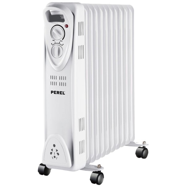 Perel - TC78011N - 2500W Ölradiator mit 11 Rippen, 3 Heizstufen, einstellbarem Thermostat, Griff, Rädern, Überhitzungs- und Kippschutz