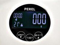 Perel - VTBAL105 - Küchenwaage, digital, max. 5 kg, Tara-Funktion, Timer, Uhrzeitanzeige, automatische Abschaltung, LCD-Anzeige, Batteriestandanzeige, Weiß