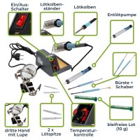 Velleman - VTSS4NSET - Lötstation Set 40-48 W mit Mika-Heizkörper, Lötkolben, Lötkolbenständer und Reinigungsschwamm, Lötset, analog Lötgerät, Löt- und Entlötgeräte, einstellbare Temperatur 150-480 °C, grau