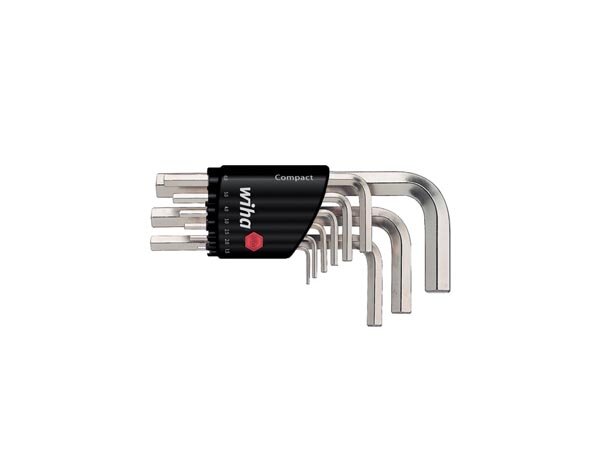 Wiha Stiftschlüssel Set im Compact Halter Sechskant 9-tlg. kurz, glanzvernickelt (01174)