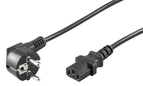 Kaltgeräte Anschlusskabel abgewinkelt, 2 m, Schwarz Schutzkontaktstecker (Typ F, CEE 7/7) > Gerätebuchse C13 (Kaltgeräteanschluss)